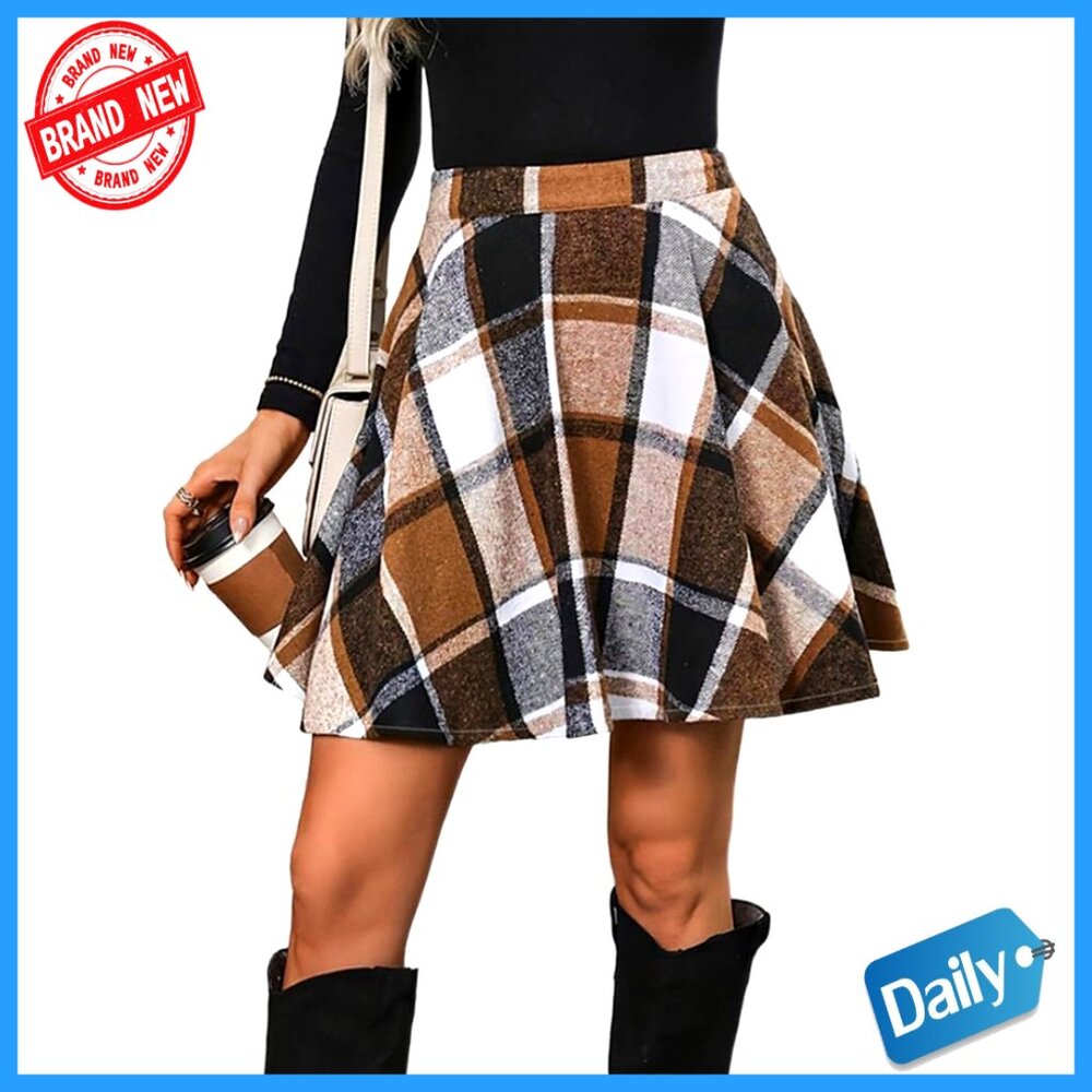 High Waisted A-Line Pleated Mini Skirt, Wool Blend, Above Knee Length, Casual